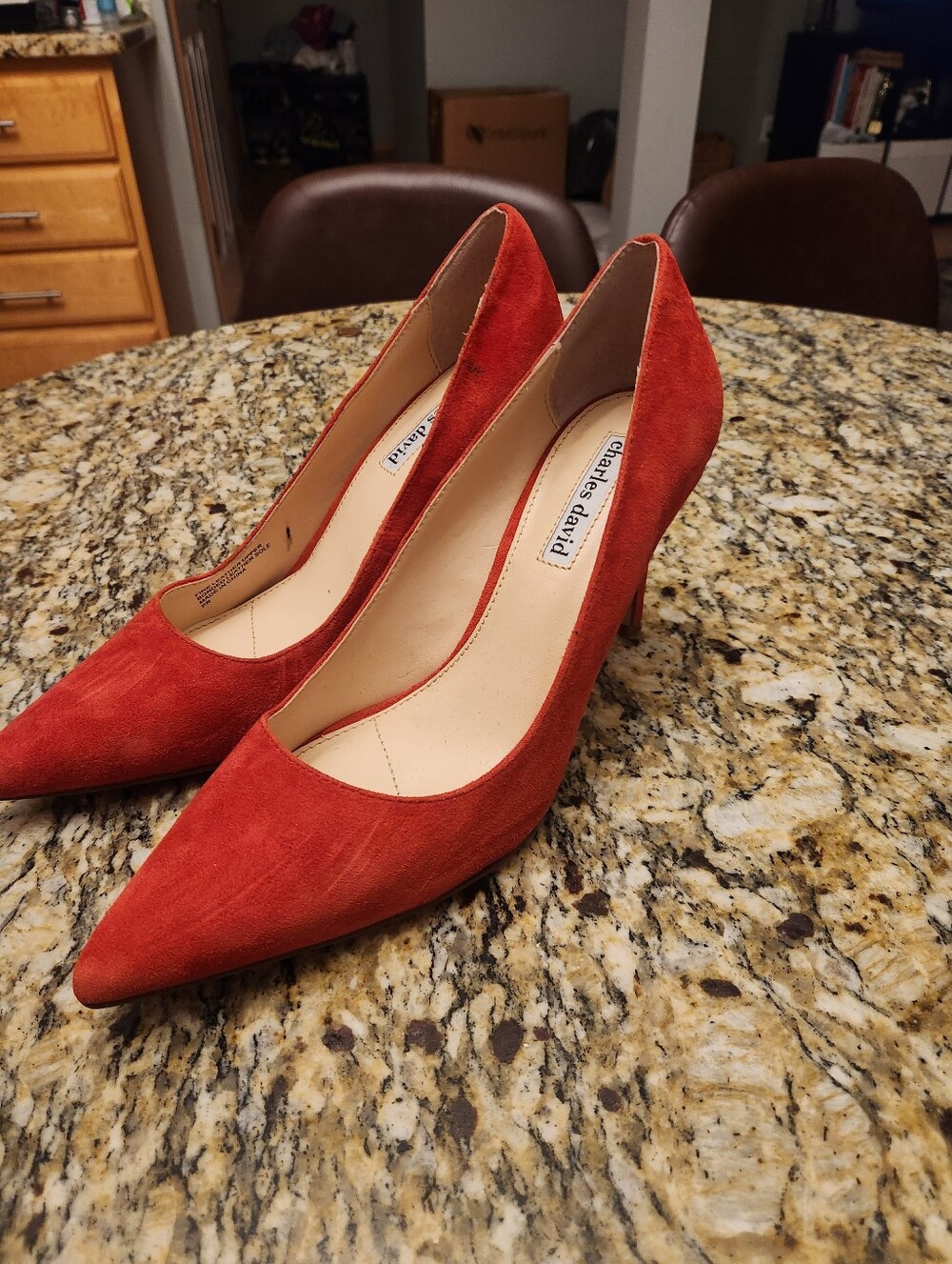 Charles David Red Suede Pointed Pumps, Size 7.5